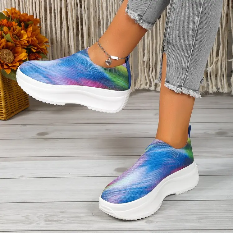 

Women Shoes Vulcanized Zapatillas Mujer Knitted Sneakers Women New Flat Shoes Mix Color Vulcanize Shoes Casual Chaussure Femme