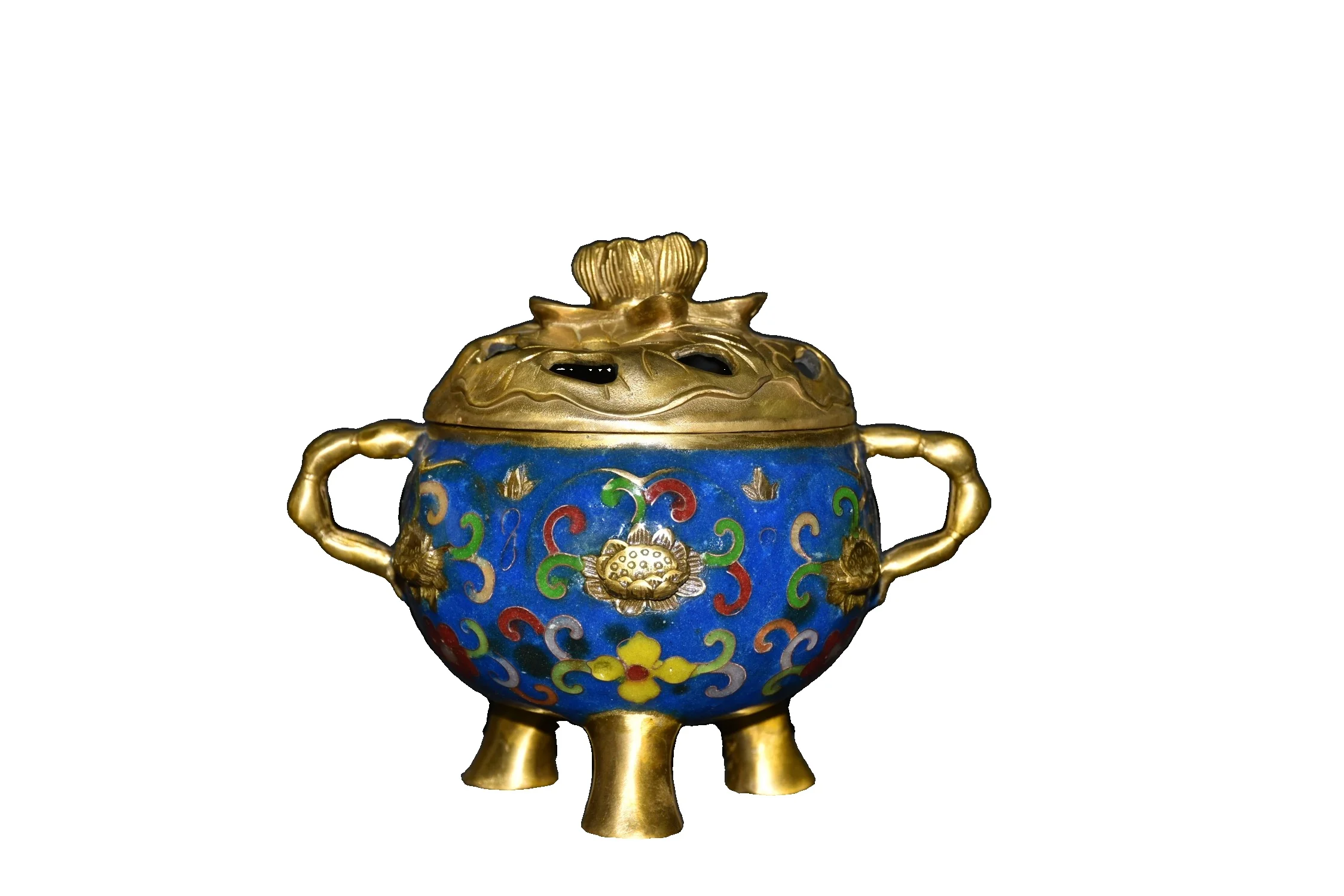 

LAOJUNLU Pure Copper Cloisonne Amphora Three-Legged Lotus Incense Burner Ornament Chinese Traditional Style Antiques Fine Art