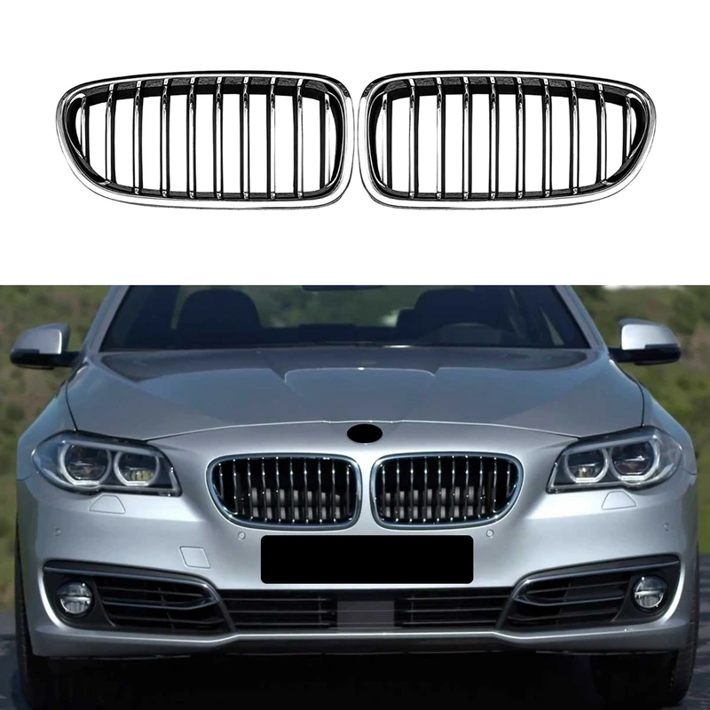 

2Pcs Car Front Hood Kidney Grille Grill Mesh Chrome Racing Grills For BMW 5 Series F10/F11 M5 520I 523I 2014-2017