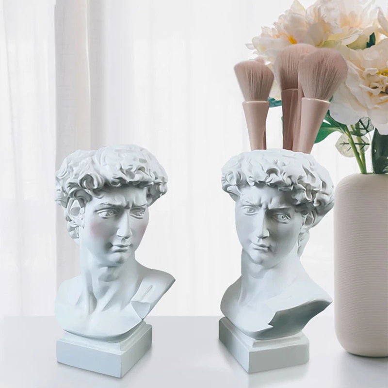 

Unique David Sculpture Decor Makeup Brush Holder Storage Cosmetic Organizer Resin David Home Flowers Art Decor