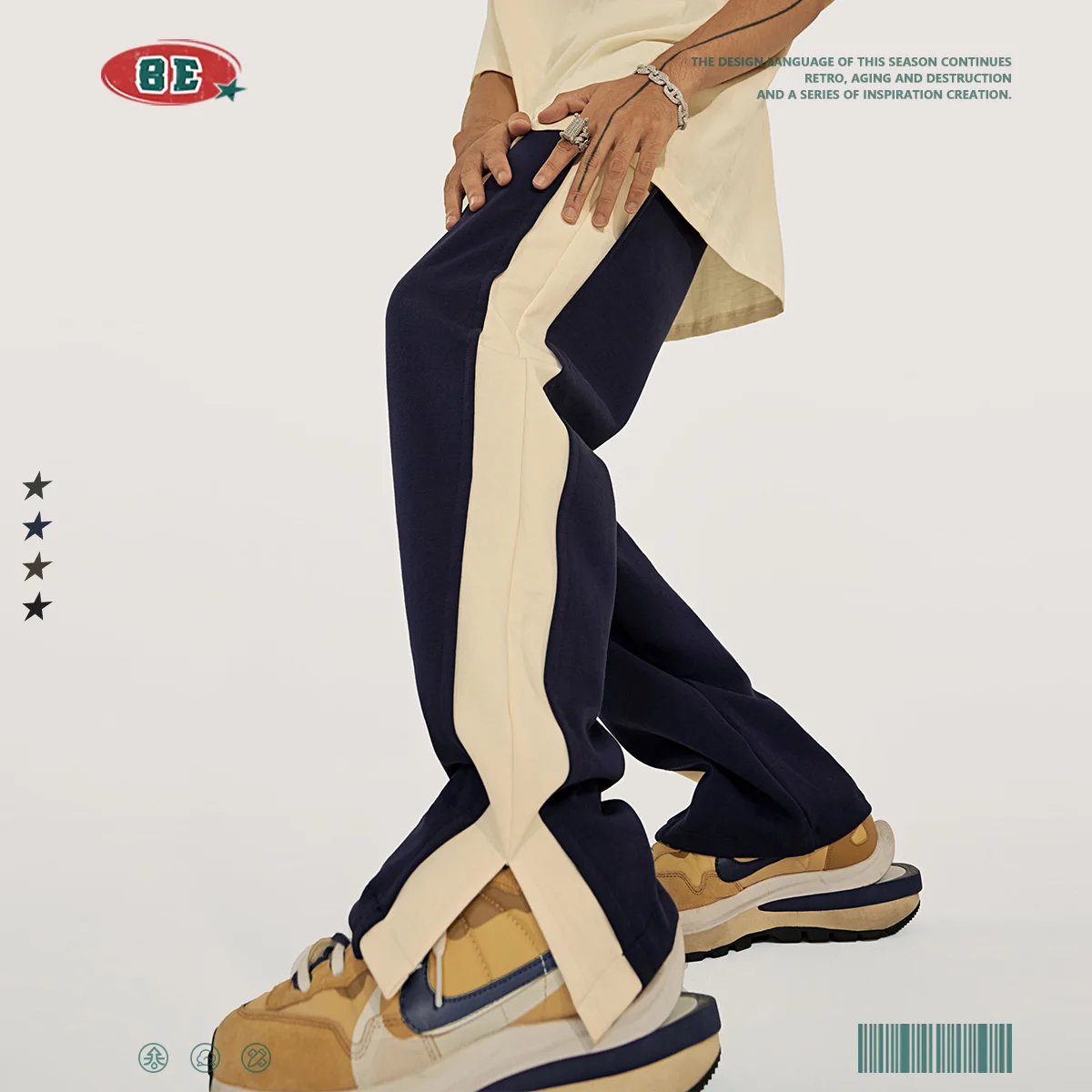 

Be clothing | 2023 autumn winter American side stitching split casual men's for teenagers wide leg straight pants