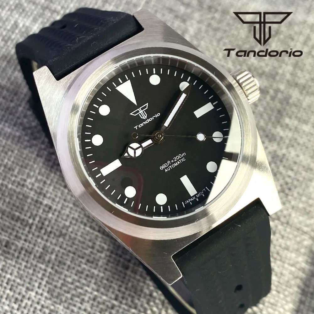 

Tandorio 38mm PT5000/NH35A Automatic Men Watch 200M Waterproof Sapphire Glass Lume Vintage Dial Brushed Case Rubber Strap