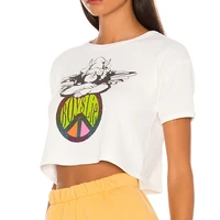 pirate curiosity vintage classic rock band crop tops women o neck short sleeve white waffle t shirt casual streetwear summer top