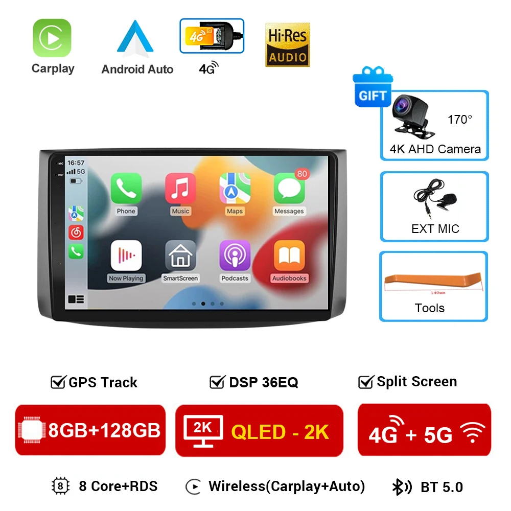 

Android 16 Carplay Автомобильный радиоприемник с GPS-навигацией Мультимедийный плеер 4G + Wi-Fi Carplay Video 2din для Chevrolet AVEO T250 2006-2012