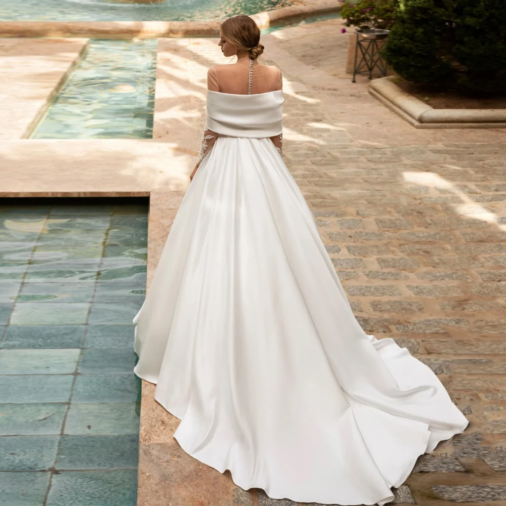 Женское свадебное платье It's yiiya белое длинное атласное до пола с круглым