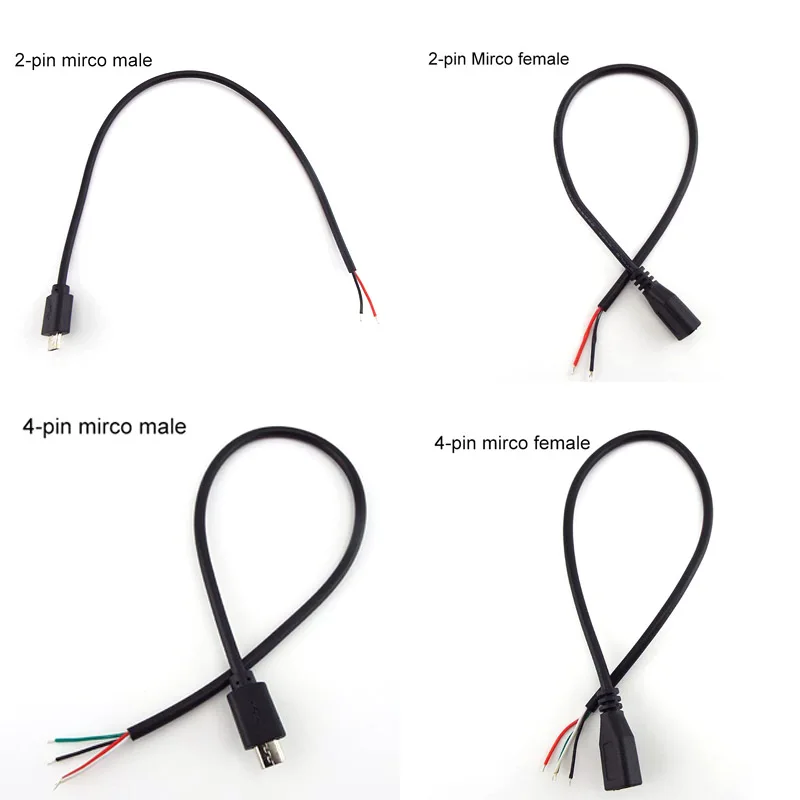 

1/5pcs Micro USB 2.0 A Female male Jack charging Connector cable 4 Pin 2 Pin 4 Wires Data Charge Cord DIY for Android interface