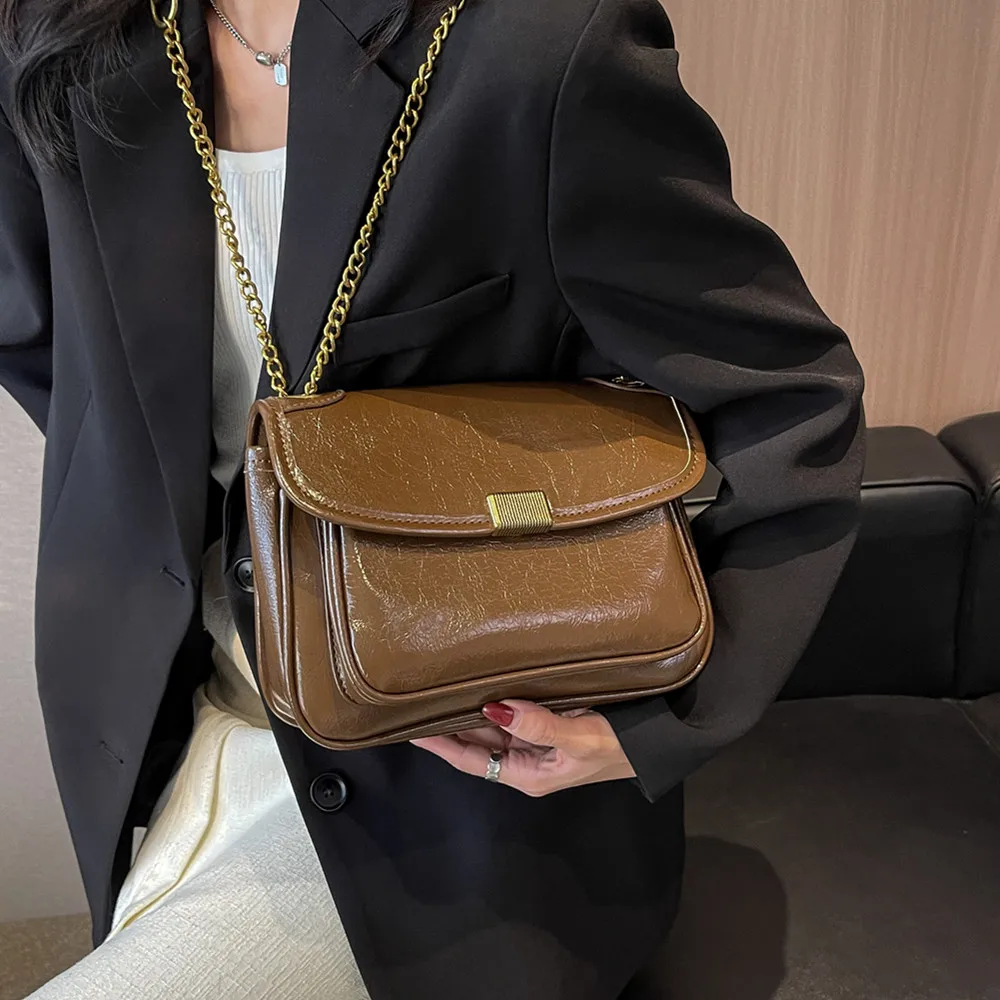 

Сумка на плечо Burminsa женская с двойной цепочкой, дизайнерский саквояж кросс-боди в винтажном стиле, кожаный портфель с клапаном, 2023