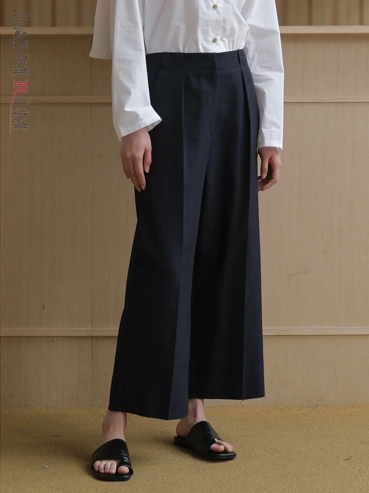 

[LANMREM] Tassel Design Wide Leg Pants For Women High Waist Solid Straight Loose Trousers Fashion Simplicity 2023 Autumn New 26D