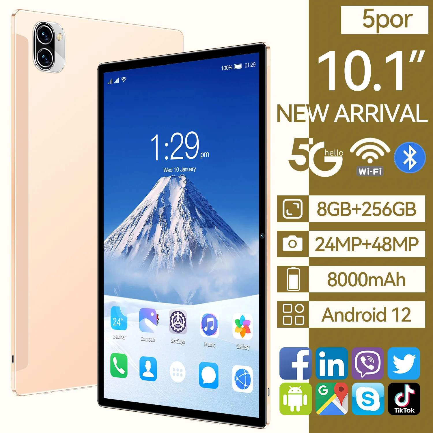 

NEW Tablet Global Version Android 12 Call Phone 8000mAh 8G+256GB WiFi 10.1Inch PC Tablet 5GDual SIM SD Card