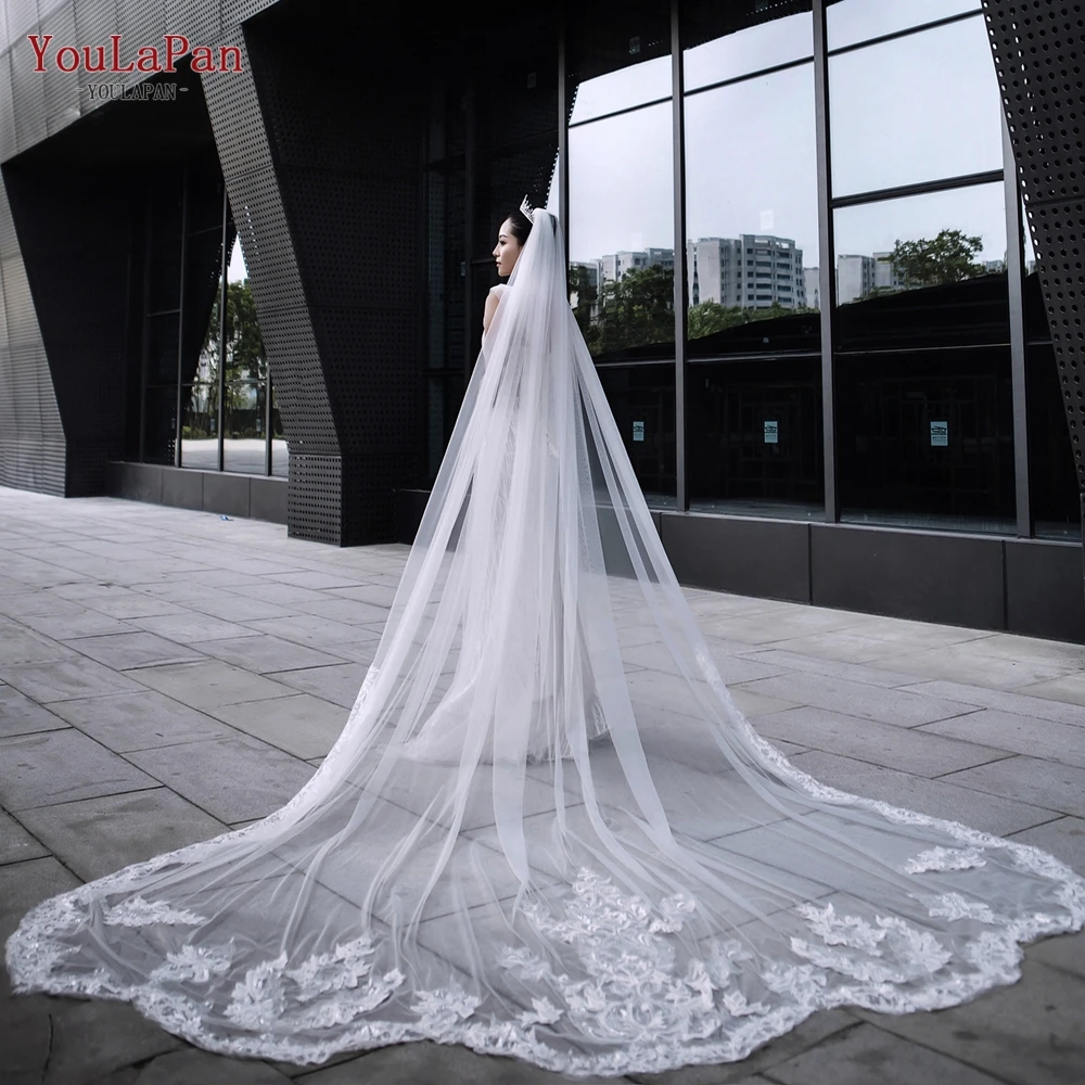 

YouLaPan V151 Bridal Velis of 3 Meters Cathedral Long Veil Wedding Veils with Lace and Beading Floral French Lace Trim Soft