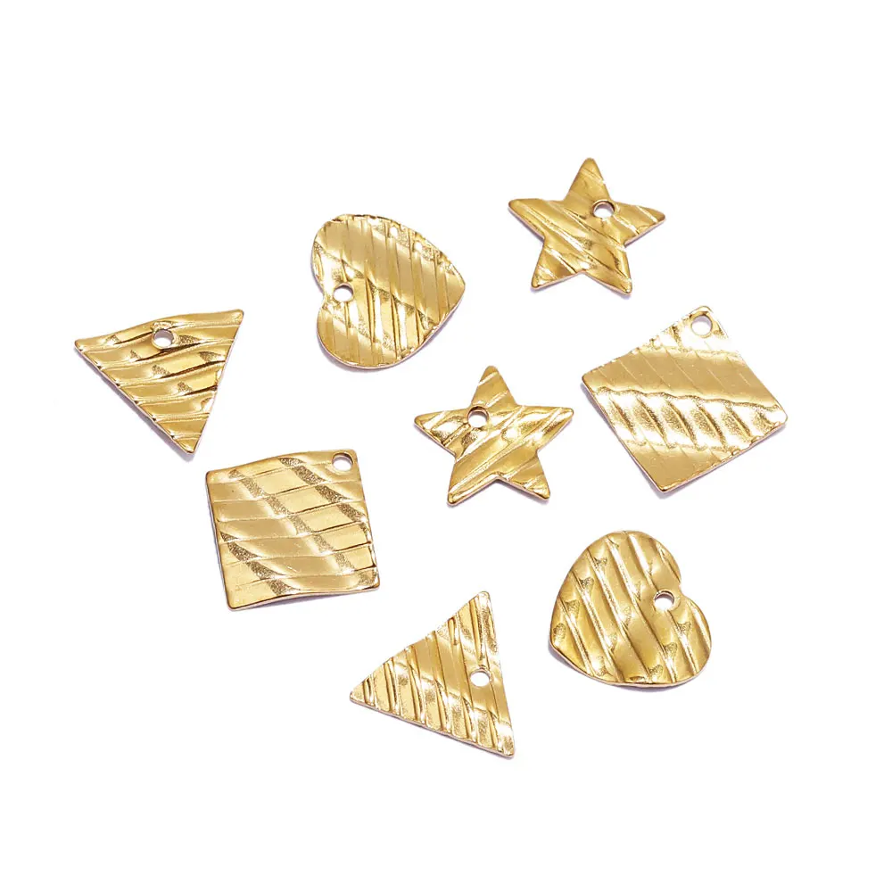 

20Pcs Stainless Steel Embossing Bent Ripple Star Heart Charms Pendants DIY Jewelry Making Earrings Bracelet Accessories