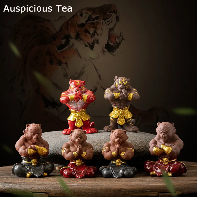 

Creative Purple Clay Tea Pet Handmade Sculpture Animal chinese Year Of The Tiger Mascot Home Office Decoration Crafts Exquisite