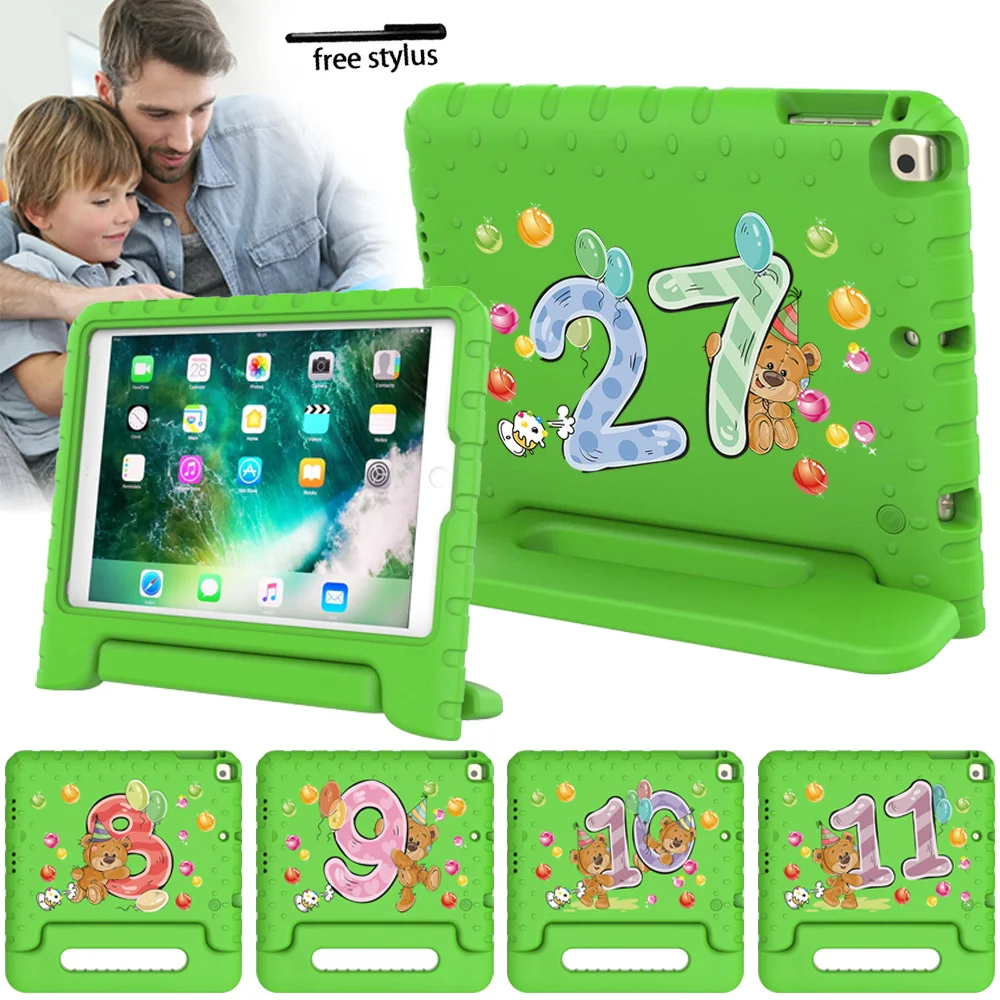 

For IPad Mini 1/2/3/4/5/iPad 2 3 4/ipad 5th 6th Gen Kids Handle Stand Cover EVA Pattern Safe Foam Protective Shell + Free Stylus