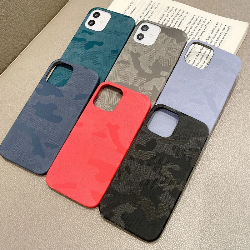 

Camouflage Matte Pu Leather Silicone Phone Case for Iphone 13 12 11 Pro MAX Mini X XR XS SE 7 8 Plus Bumper Candy Back Cover