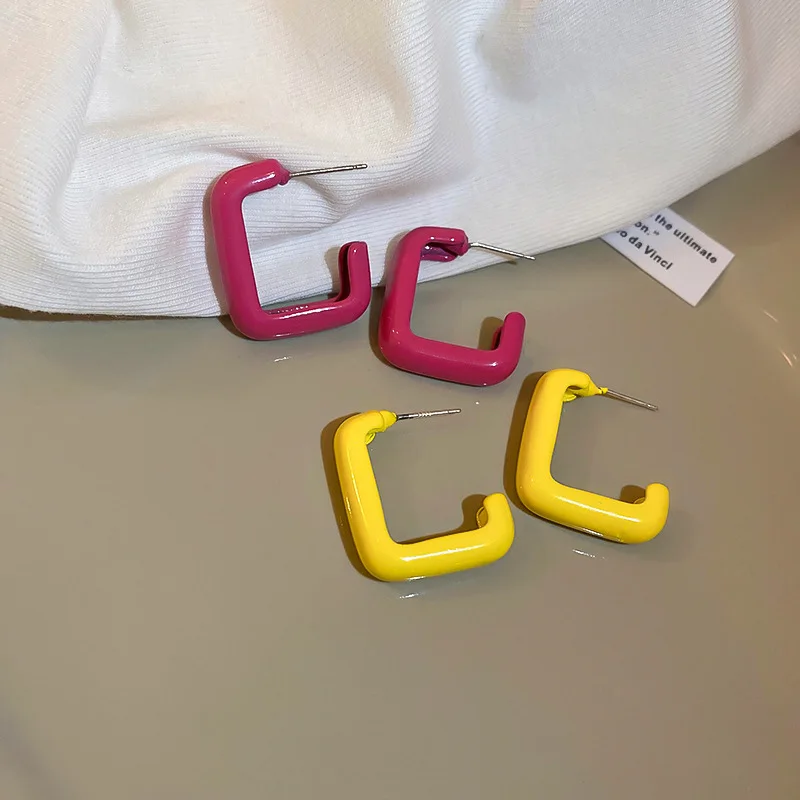 

Новые простые желтые квадратные серьги-кольца для женщин, модные украшения