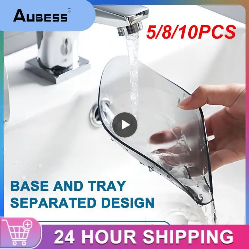

5/8/10PCS Soap Holder Container Creative Sucker Water-free Storage Box Portable Leaf Shape Soap Box Drain Soap Holder Box