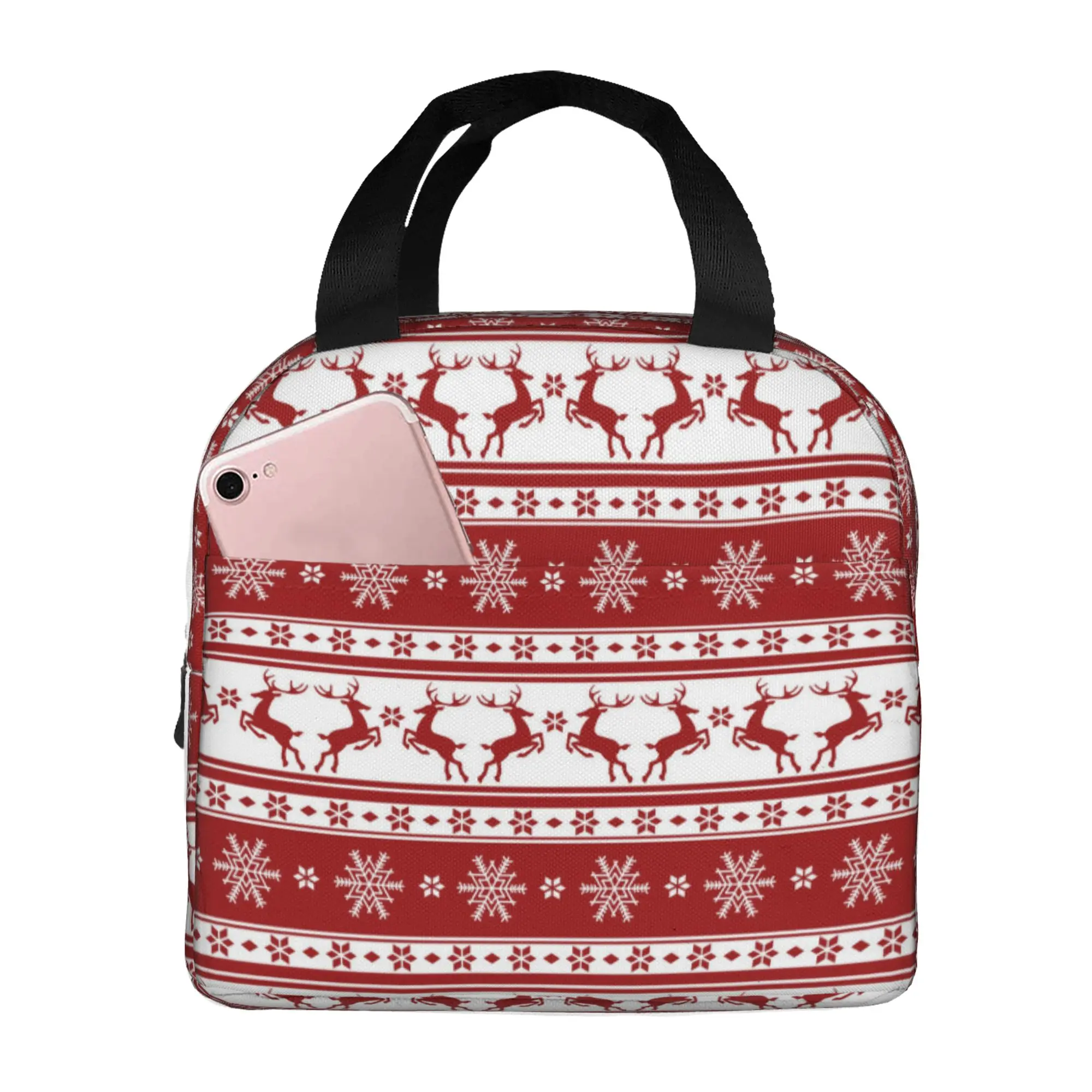 

Рождественская сумка для ланча с оленями для женщин, Большой Многоразовый изолированный Ланч-бокс для работы, складной тоут для взрослых для офиса