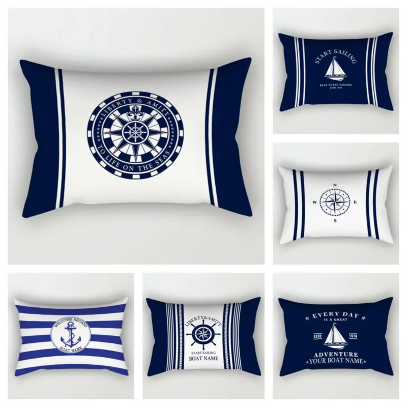 

Blue Nautical Decoration Sailing Lighthouse Waist Pillow Cover 30*50 Sofa Cushion Cover 40*60 Home Decoration Customizable