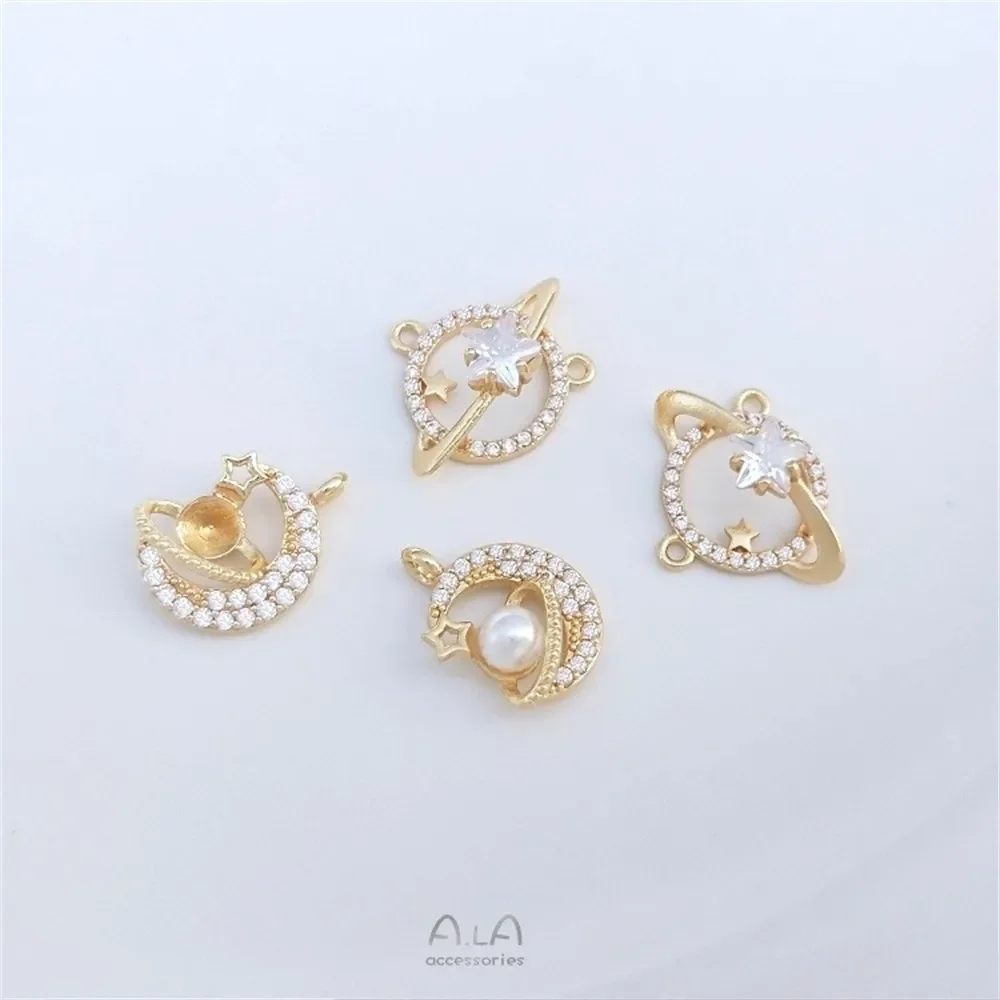 14 К золото инкрустированный циркон Солнце Луна Звезды Вселенная Планета
