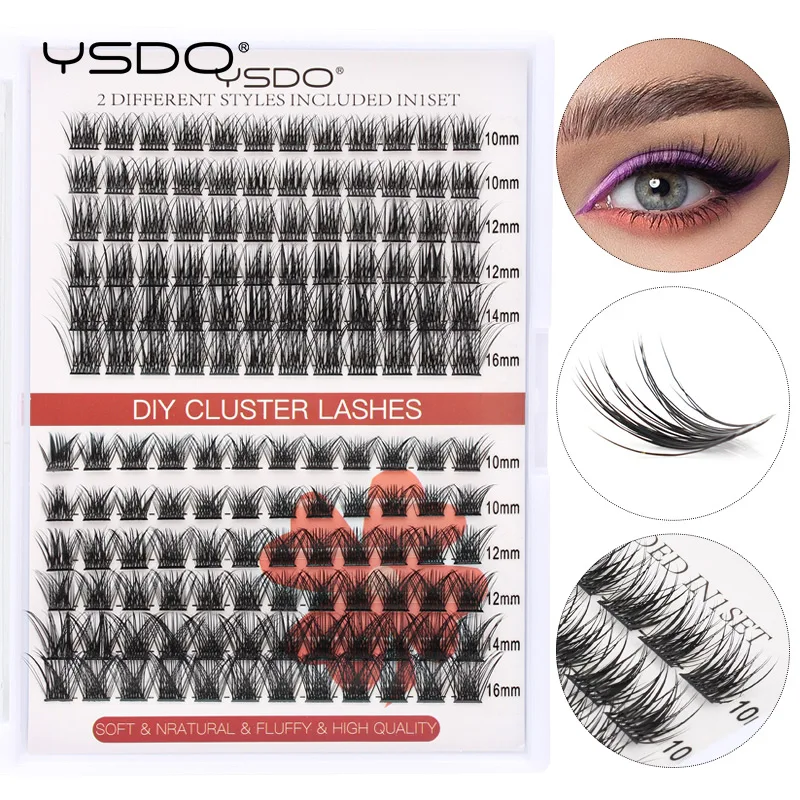 

YSDO 12 Rows Cluster Lashes DIY Eyelash Extension Heat Bonded Premade Fan Segmented Individual Cluster Lashes Makeup Tools