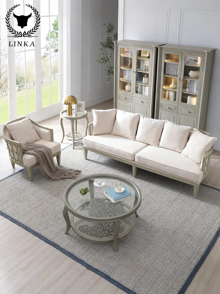 

Роскошный матерчатый диван в американском стиле из цельной древесины, современный простой диван для гостиной, роскошная мебель