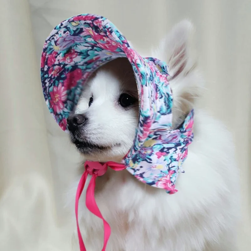 

New Pet Floral Hat Cute Cat Dog Retro Adjustable Hat Shade Tie Floral Pet Dress Up Hat Summer Sun Hats for Cat Accessories