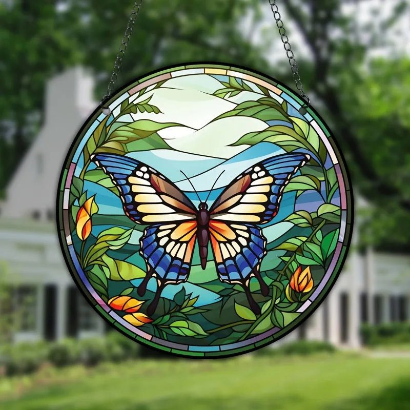 Акриловое украшение для круглого окна с дизайном бабочки и виноградной ...