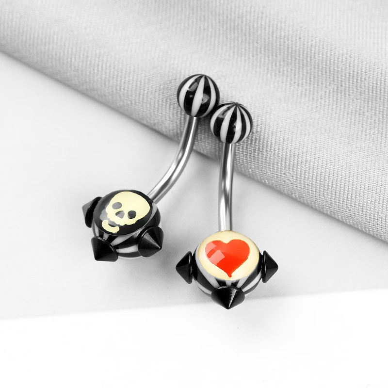 Эмалированное черно-белое кольцо Taichi в виде черепа пупка из нержавеющей стали