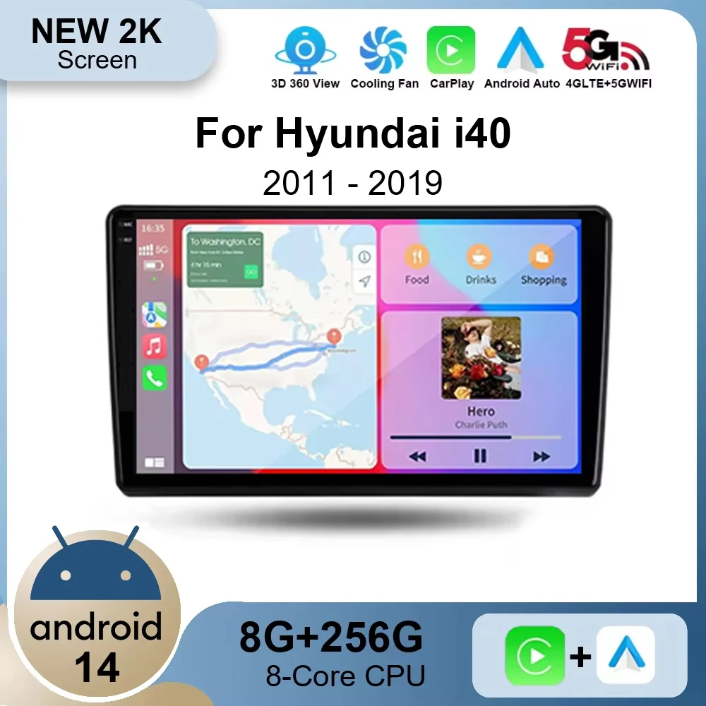 Автомобильный радиоприемник Android 14 для Hyundai i40 2011 2012-2019 Carplay автомультимедийный