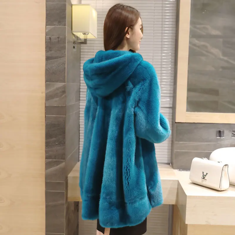 

mink Water mink coat whole fur coat female mink hair Haining 2023 new long section hooded four big wave Lang