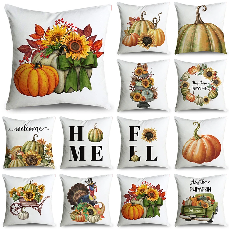 

Classical Retro Thanksgiving Pumpkin Flowers Turkey Throw Pillowcase Cushion Covers For Sofa Office Bedroom Decor Multiple Size