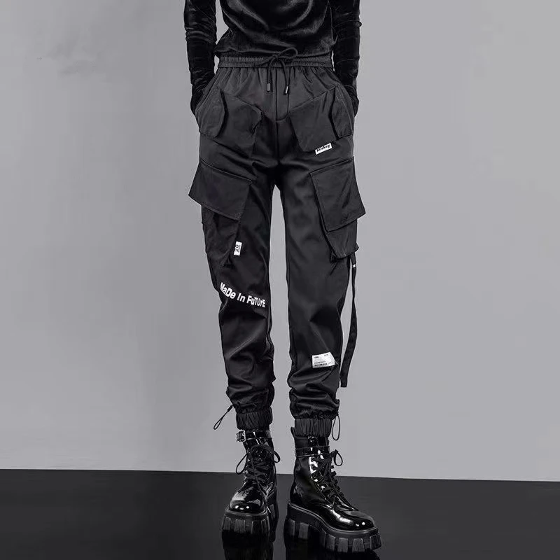Hip Hop Joggers Men Letter Ribbons Cargo Pants Pockets Track Tactical Casual Techwear Male Trousers Sweatpants Sport Streetwear |