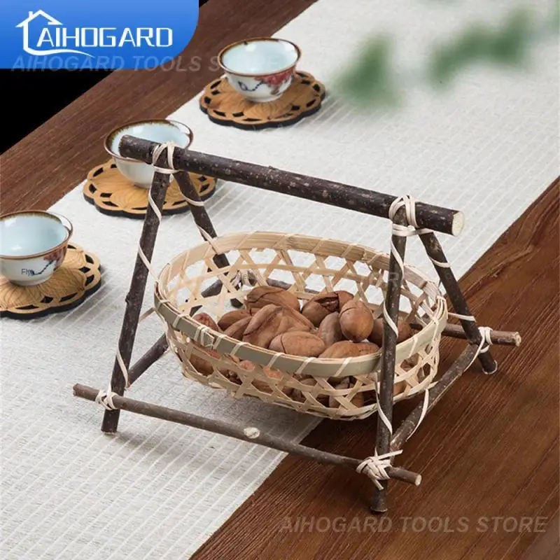 

Fruit Baskets Household Snack Candy Basket Kitchen Storage Basket Handmade Bread Container Nuts Snack Food Picnic Bamboo Weaving