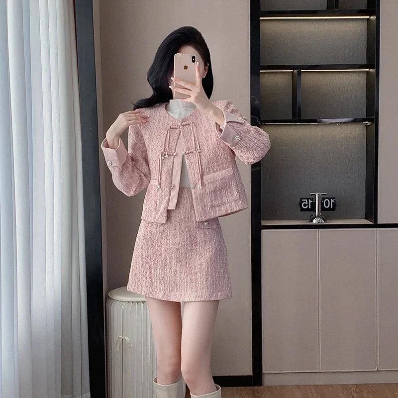 Real Shot 2024 осень-зима новый розовый нео-китайский стиль традиционная лягушка на