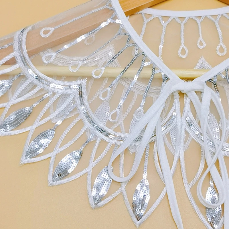 Женская сетчатая шаль с перьями павлина со съемным воротником блестящими