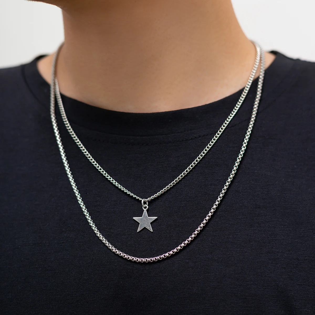 

Simple Chain with Stars Pendant Necklace for Men Trendy Separable 2 Layered Chain Necklace on the Neck 2023 Fashion Jewelry Gift