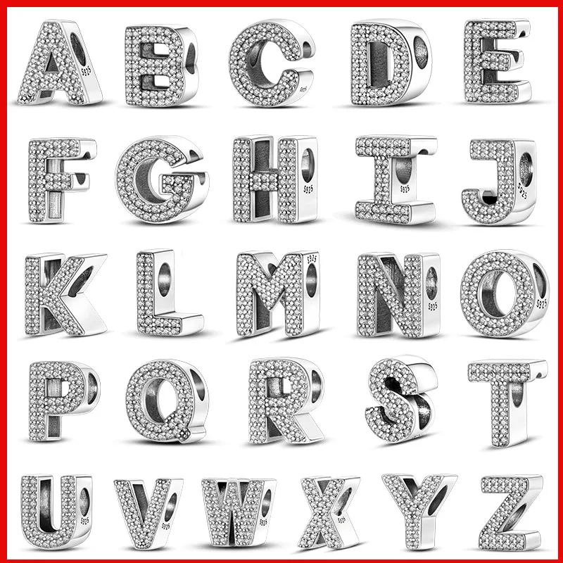 

Бусины-подвески из серебра 925 пробы с 26 буквами