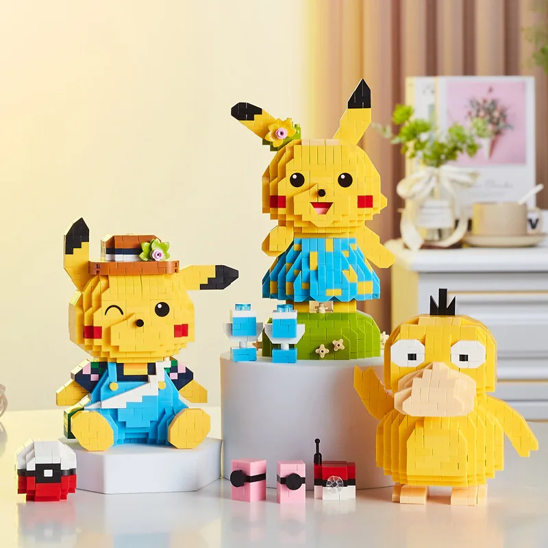 Микро строительные блоки Kawaii Pokemon Pikachu танцевальная музыка Psyduck сборная 3D модель