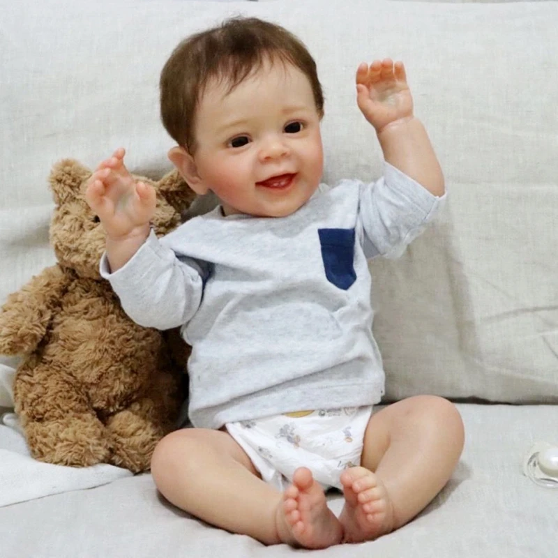 

60cm/23in Lovely Sleeping Doll w/ Eyes-Open Smiling Face Rooted Hair Heavy Weight Lifelike Caucasian Reborn for Newborn