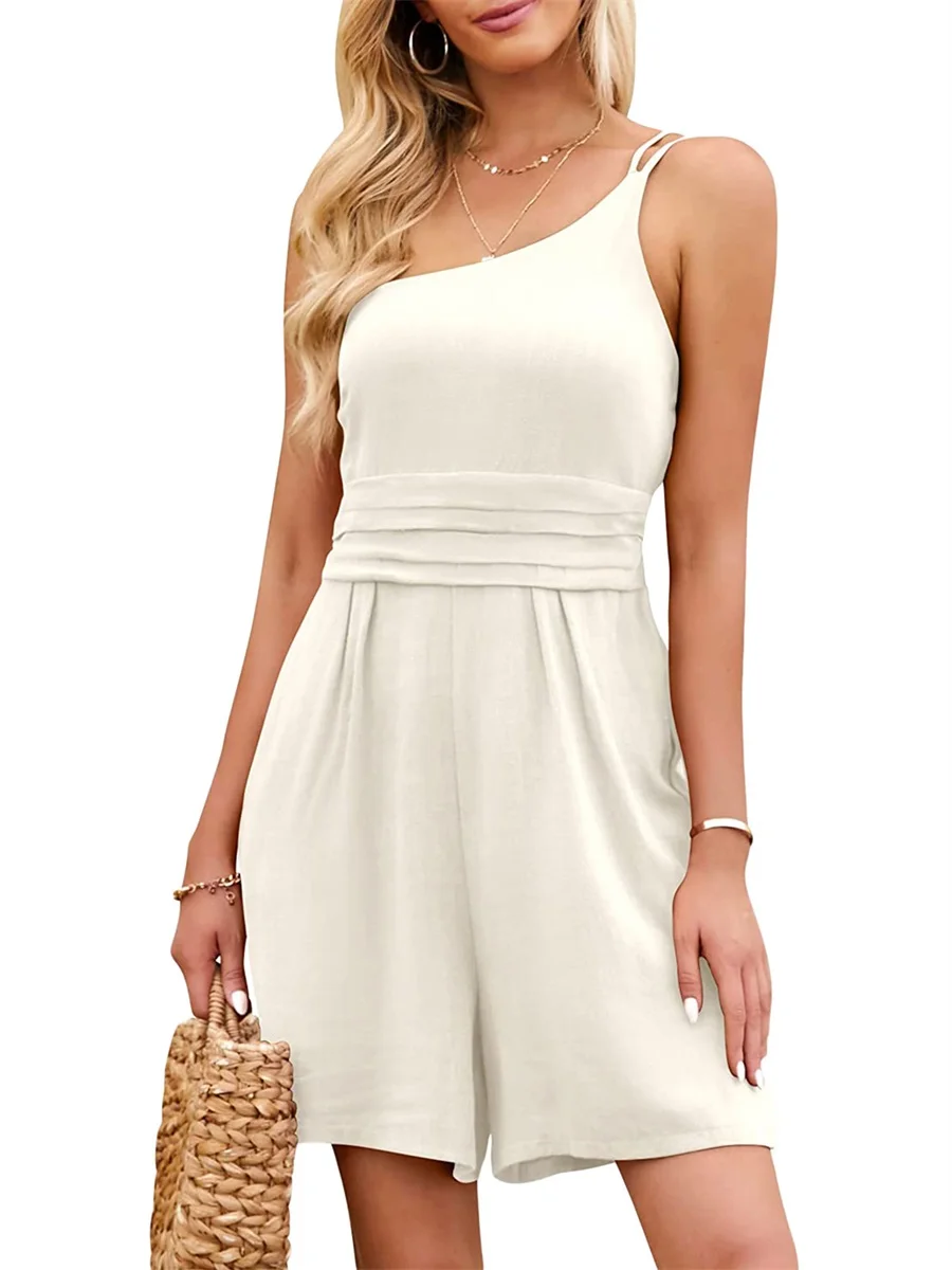 

Женский однотонный комбинезон на одно плечо, с широкими штанинами