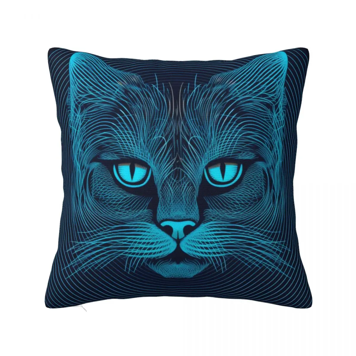 

Cat Pillow Case Psychedelic Lines Portraits Spring Square Pillowcase Polyester Travel Zipper Cover