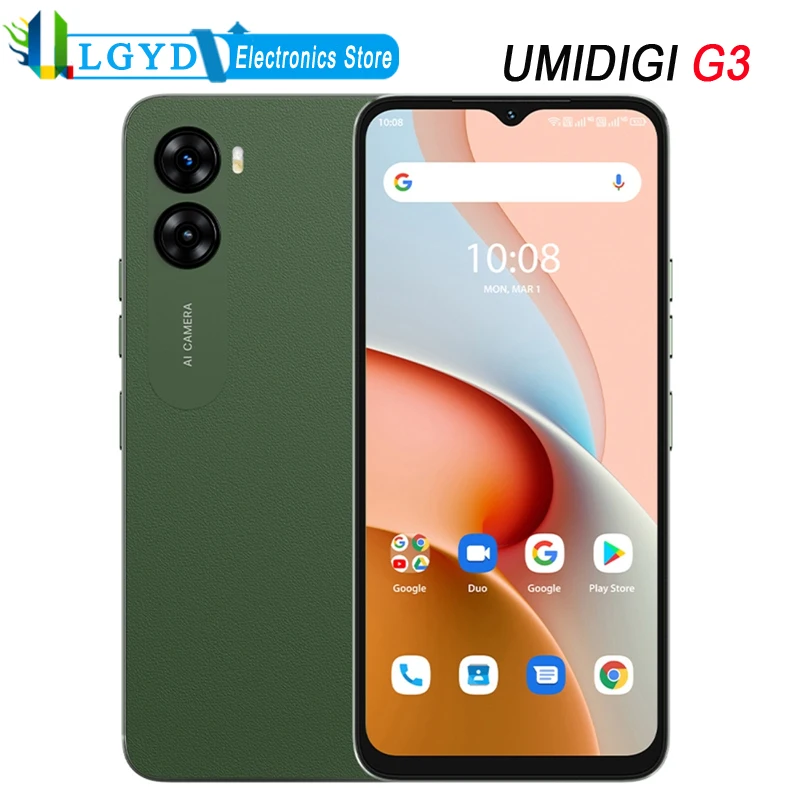 

UMIDIGI G3 Smart Cell Phone 4GB RAM 64GB ROM 6.52'' Android 13 MTK Helio A22 Quad Core Dual SIM 4G LTE Face Side Fingerprint ID