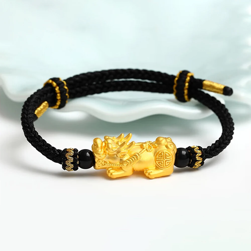 Аутентичный браслет из желтого золота 24 карата для женщин и мужчин с оплеткой 3D