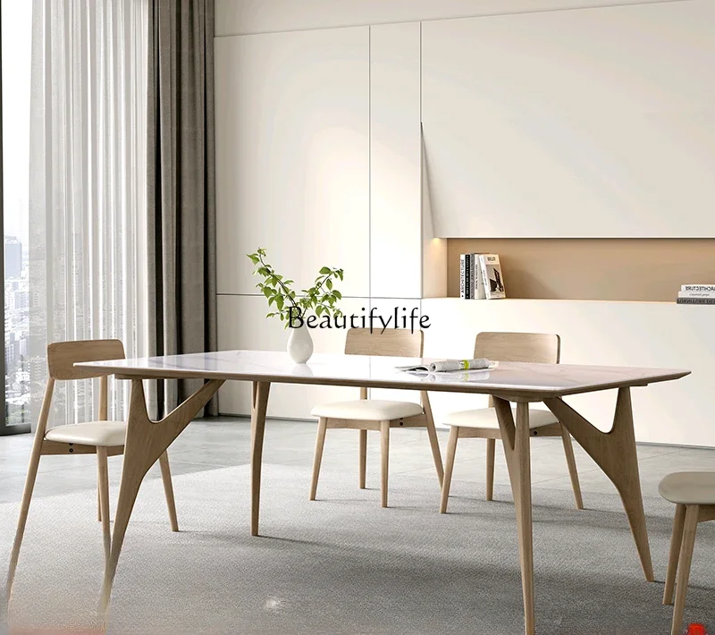 Обеденный стол из цельного дерева каменной плиты кремового ветра ножки массива