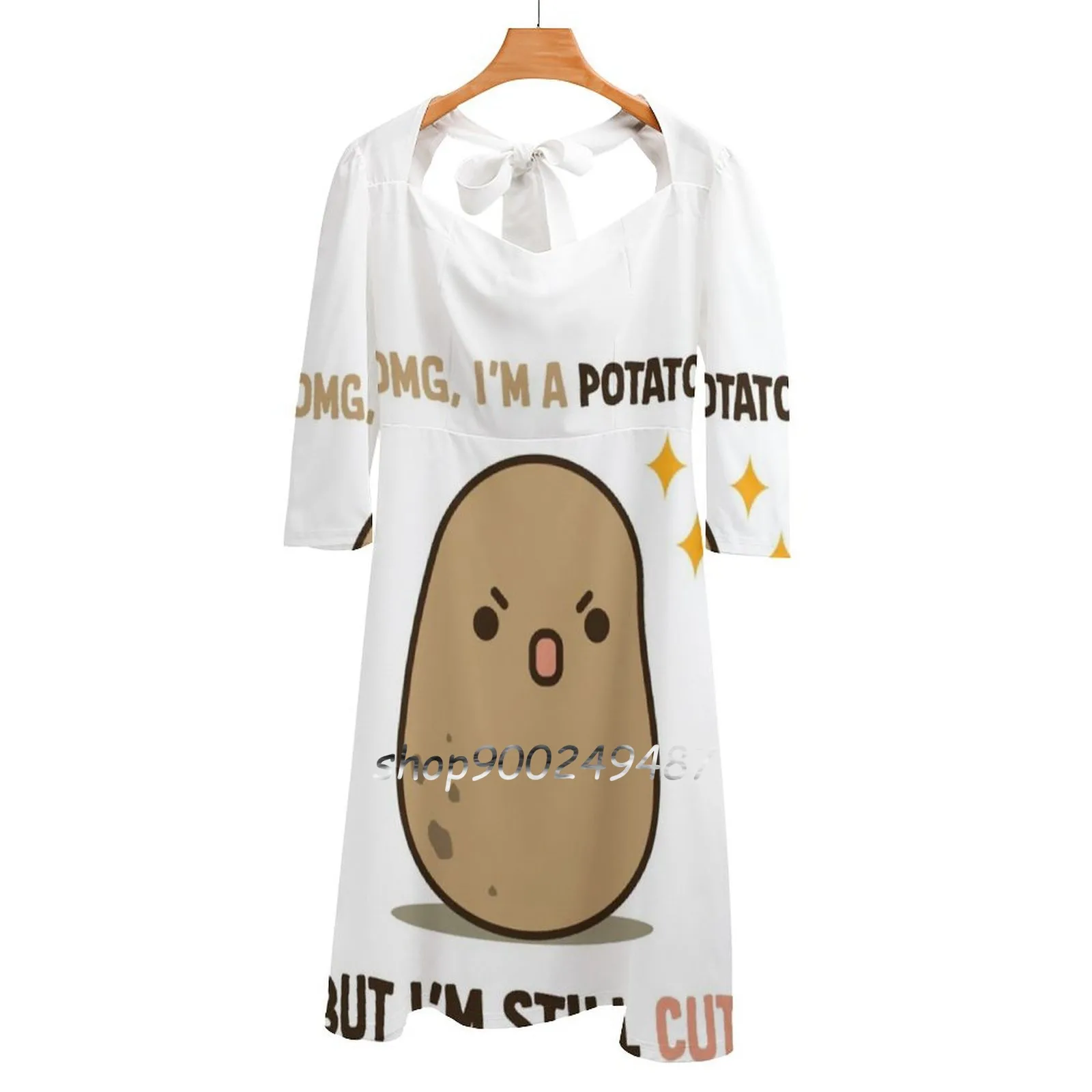 

Милый Картофель это милое элегантное платье для женщин Корейский кавайный квадратный воротник платье картофель смешной картофель мем карт...