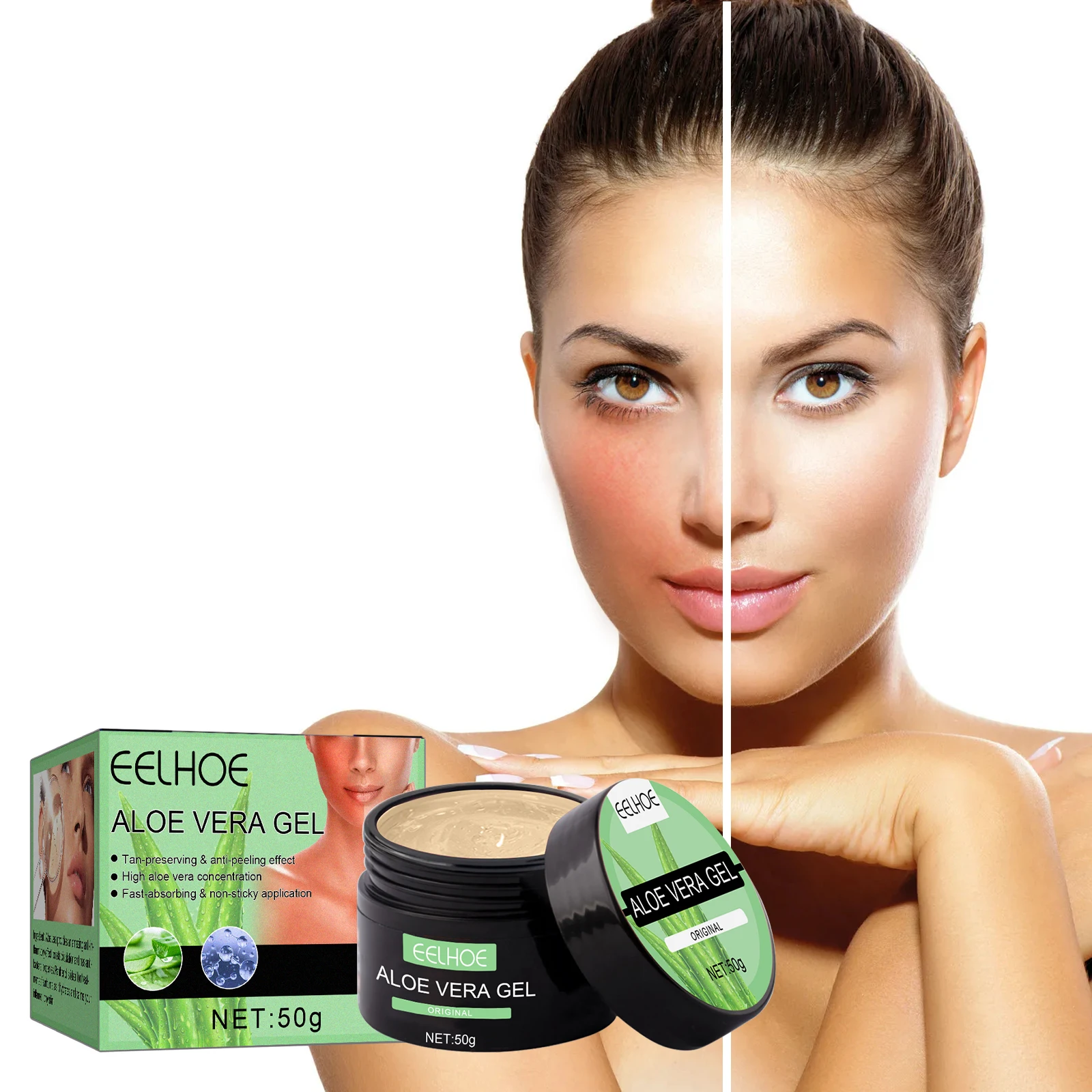 EELHOE Aloe Vera Gel Skin Sunburn Repair No Added Post Wheat Skin Tone Body Moisturizing Cream Summer Beach Tanning Cream