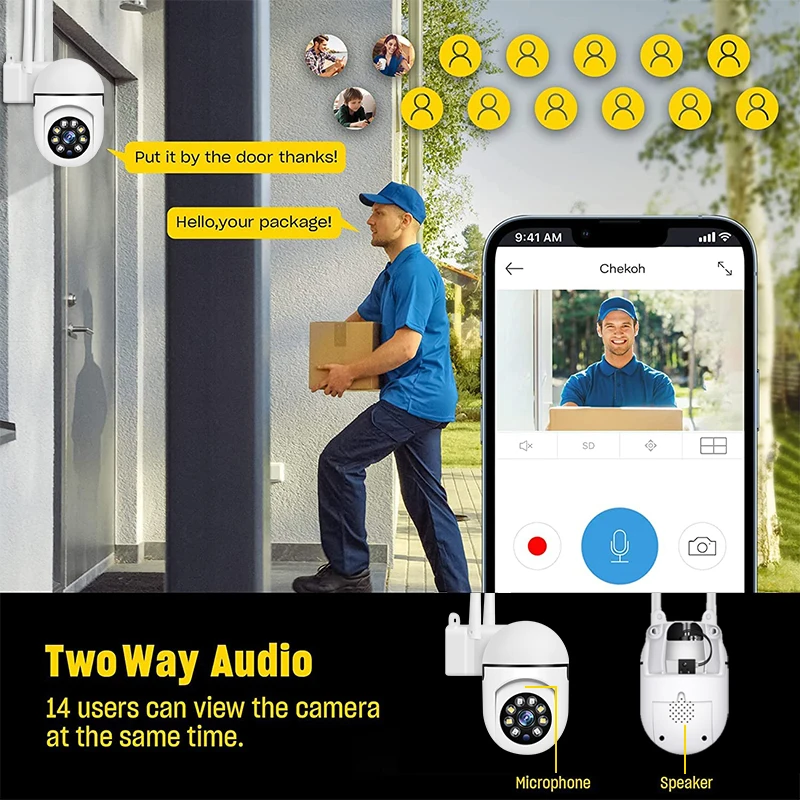 

Беспроводная IP-камера ночного видения, Full Color 360 ° HD, Bluetooth, удаленный мониторинг, будильник, TF-карта, 128G, поддержка просмотра видео, воспроизве...