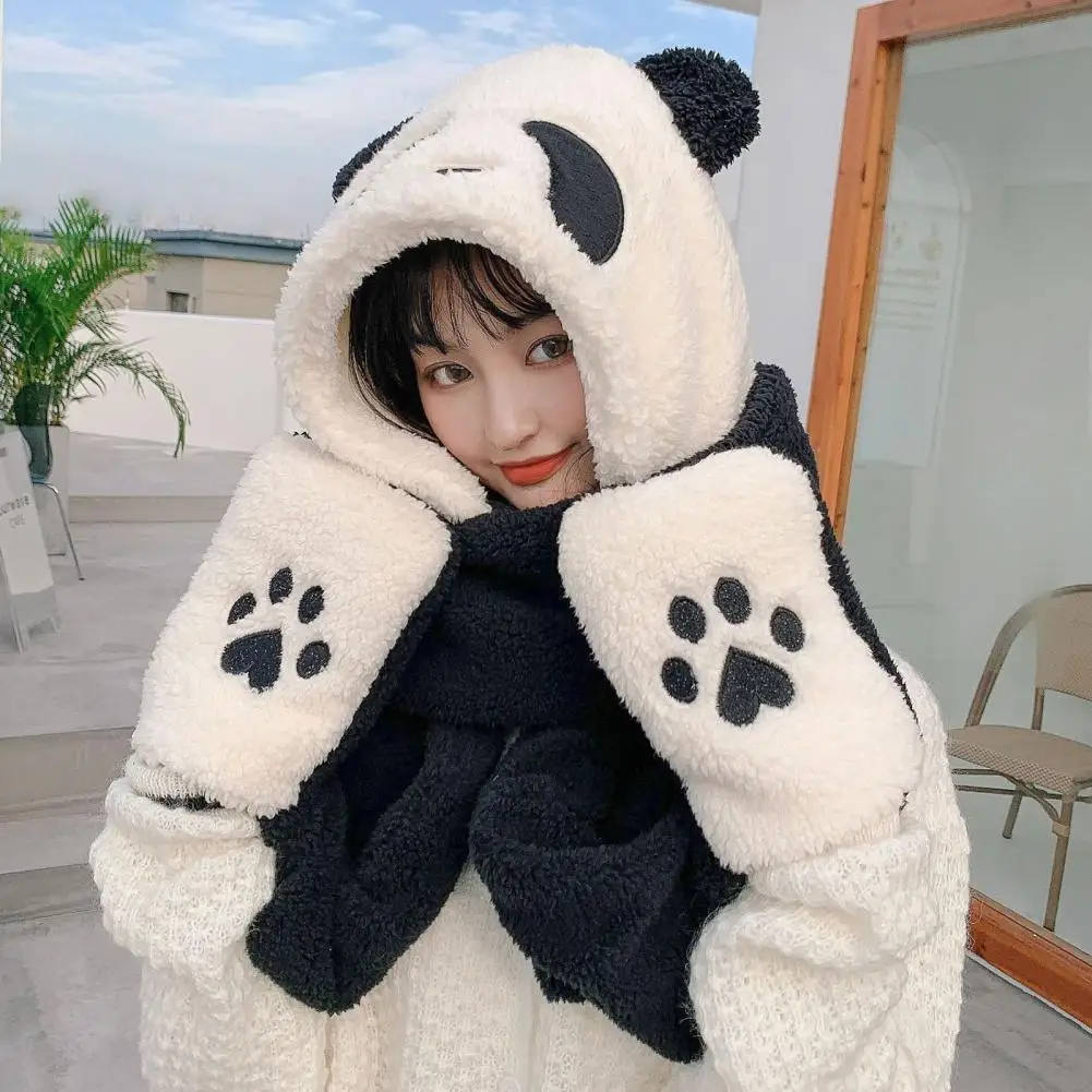 

New Fashion Beanies Caps Winter Woman Scarf Cute Bear Ear Hat Girls Warm Head Hood Plush Hat Scarf Set Casual Women Bonnet Caps