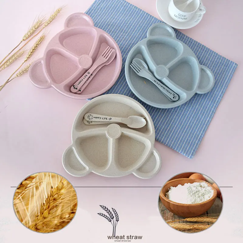 

Baby Feeding Tableware Set Cartoon Plates Kids Dishes Children Dinnerware Anti-hot Training Eating Food Bowl Spoon Fork Products