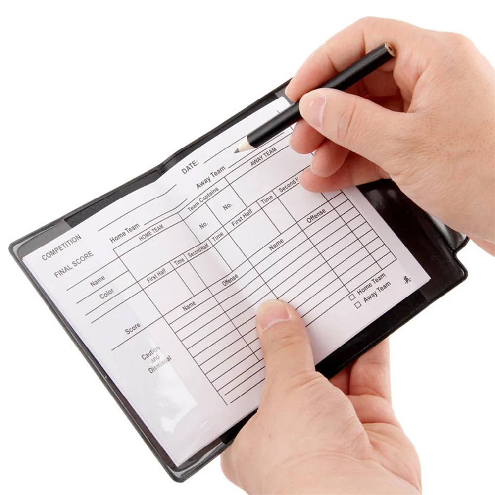 Флуоресцентные красные и желтые карты с кожаным бумажником карандашом